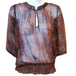 Catwalk to Sidewalk 100% Silk Top Sheer Blouse Keyhole Floral Size Small